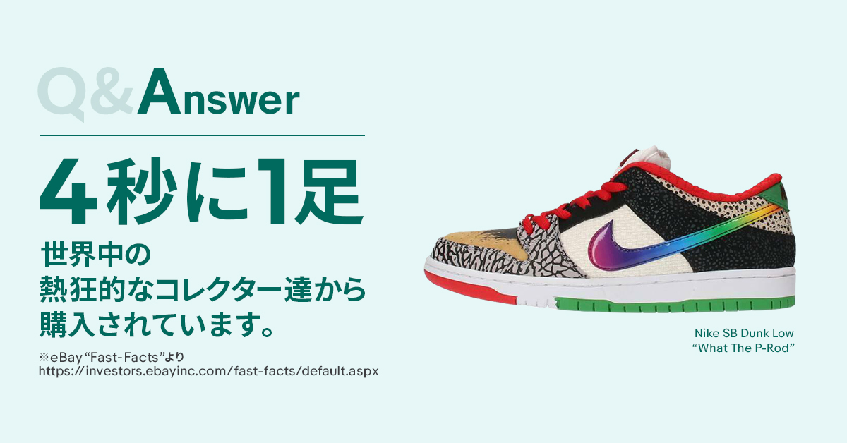 Q&Answer：USではスニーカーが4秒に1足の割合で世界中の熱狂的なコレクターから購入されています。eBay Fast-Factsより
