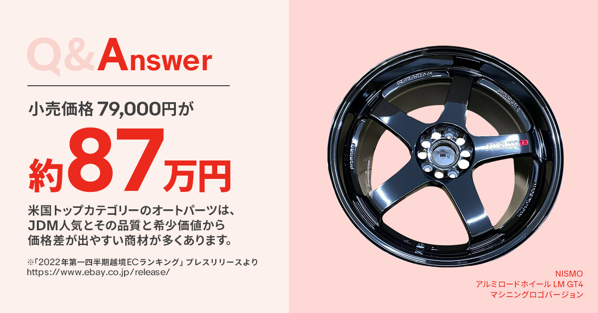 Q&Answer：小売価格7万9千円が約87万円 米国トップカテゴリーのオートパーツはJDM人気と、その品質と、その希少価値から価格差が出やすい商材が多くあります 2022年第一四半期越境ECランキングプレスリリースより